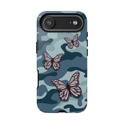 Dark Blue Butterfly Camo Phone Case - Blue Phone Case - iPhone 17 Air / Glossy