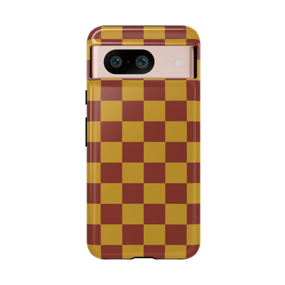 Trendy Mustard & Burgandy Checked Pattern Phone Case - Brown Phone Case - Google Pixel 8 / Glossy