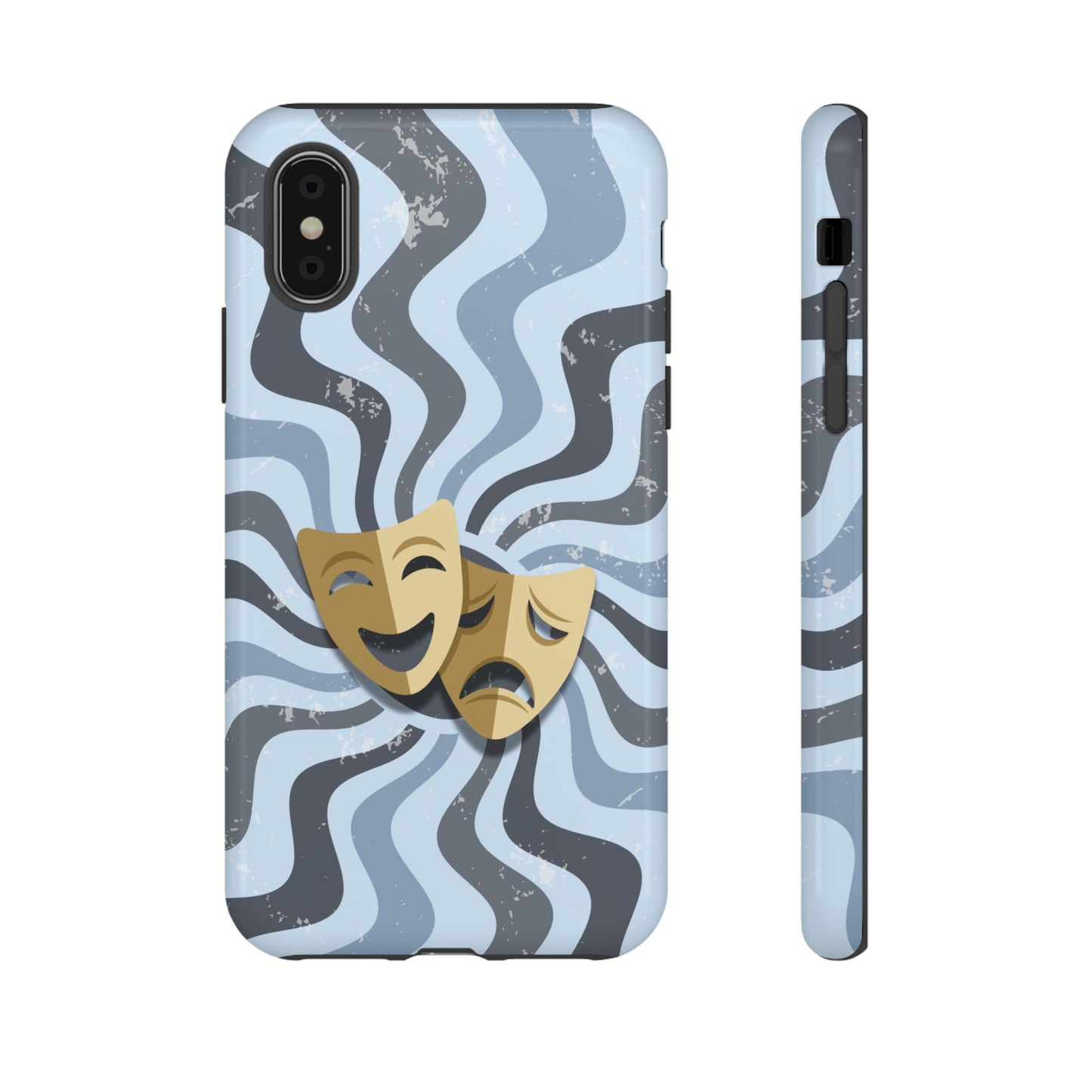 Comedy & Tragedy Masks – Blue Minimal Retro Wave Phone Case - Blue Phone Case - iPhone X / Glossy