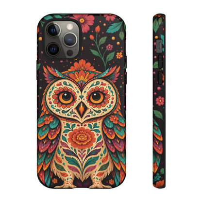 Vibrant Terracotta and Teal Calavera Owl Phone Case - Multicolor Phone Case - iPhone 12 Pro / Glossy