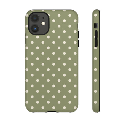 iPhone 11 / Glossy Phone Case - ’Green & White Dot Pattern’ Phone Case