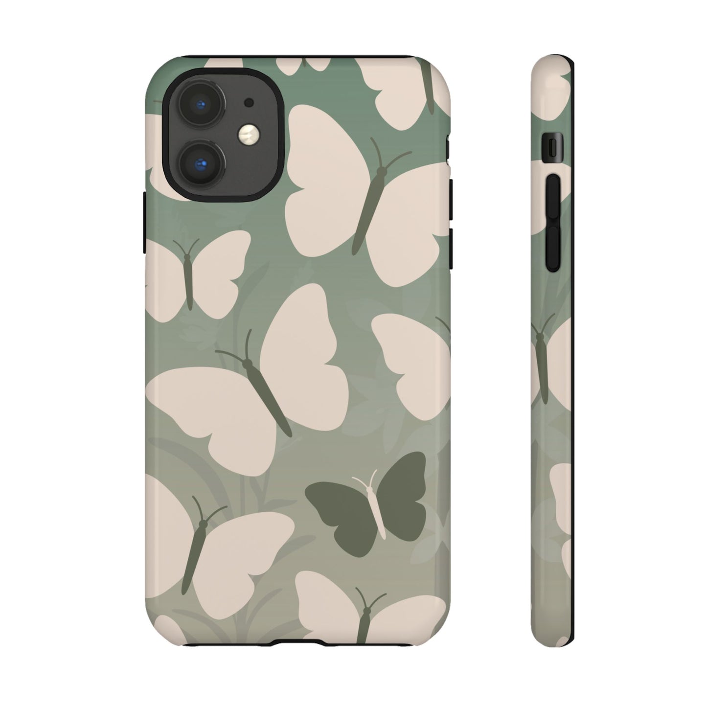 iPhone 11 / Glossy Phone Case - Minimalist Light Green Butterfly Pattern Phone Case