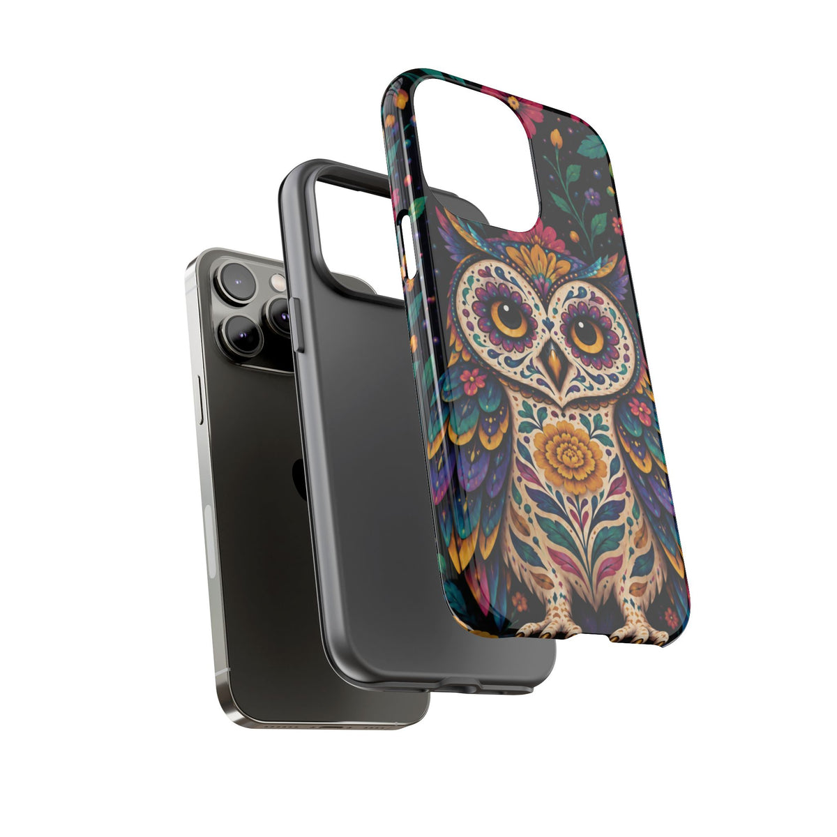 Vibrant Purple and Teal Calavera Owl Phone Case - Multicolor Phone Case