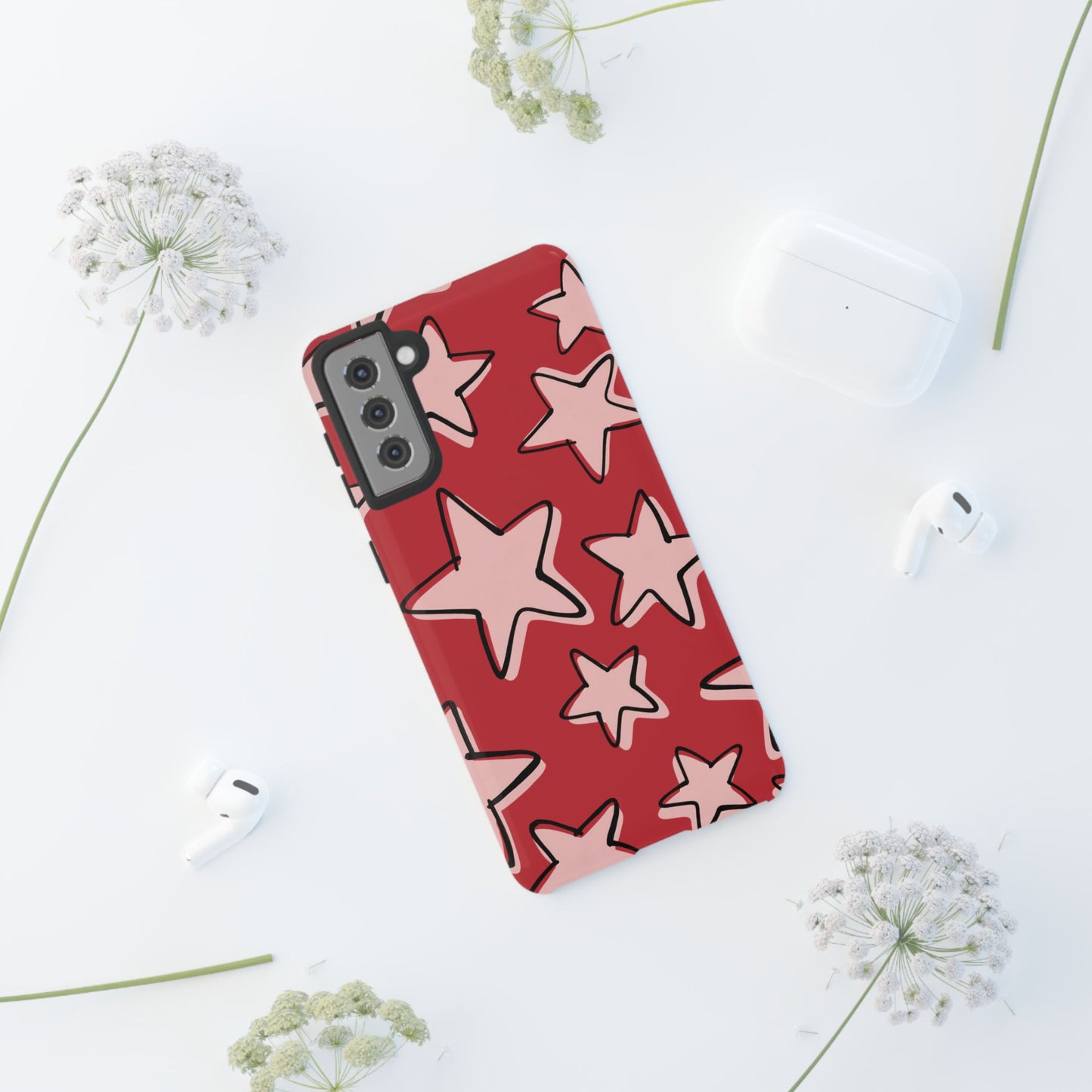 Cherry Red Doodle Star Phone Case
