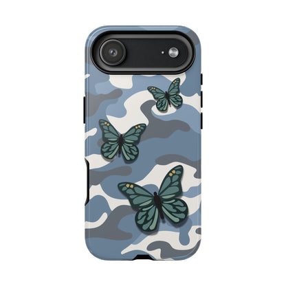 iPhone 17 Air / Glossy Phone Case - Light Blue Butterfly Camo Phone Case