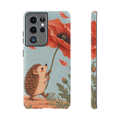 Whimsical Pale Blue Hedgehog and Poppy Phone Case - Blue Phone Case - Samsung Galaxy S21 Ultra / Glossy