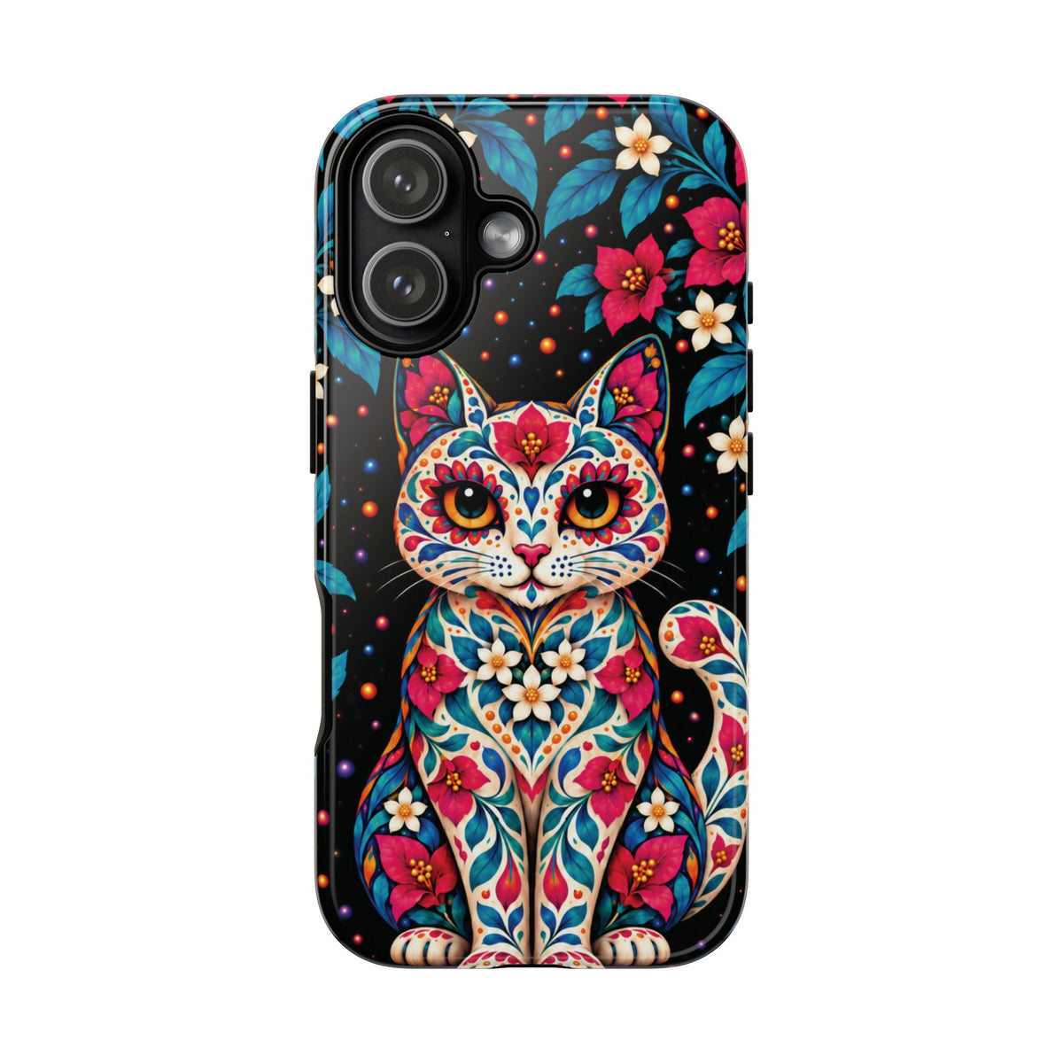 Vibrant Pink and Turquoise Calavera Cat Phone Case - Multicolor Phone Case - iPhone 17 / Glossy