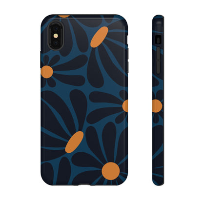 Dark Blue & Orange Daisy Pattern Phone Case - Blue Phone Case - iPhone XS MAX / Glossy