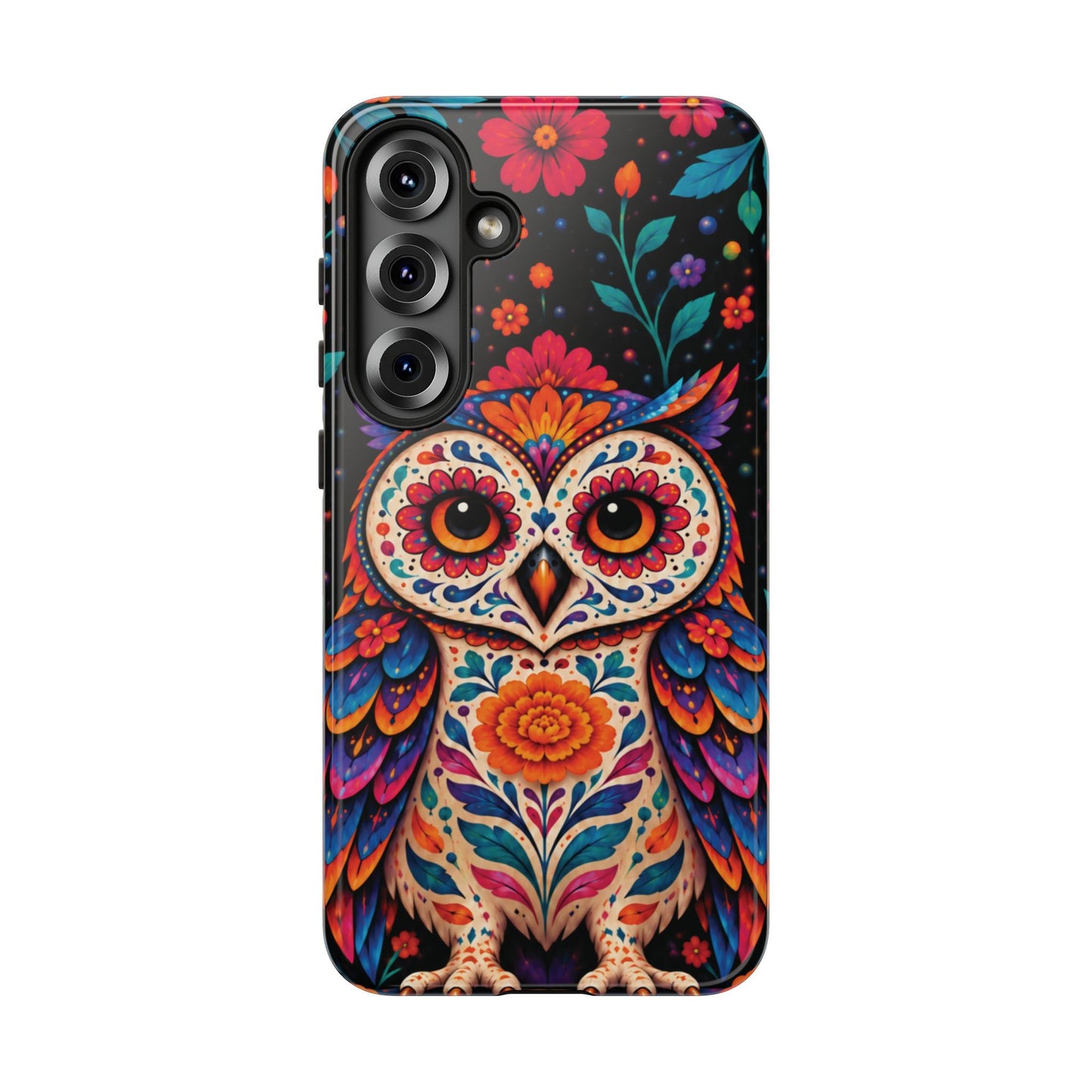 Vibrant Orange and Turquoise Calavera Owl Phone Case - Multicolor Phone Case - Samsung Galaxy S25 Plus / Glossy