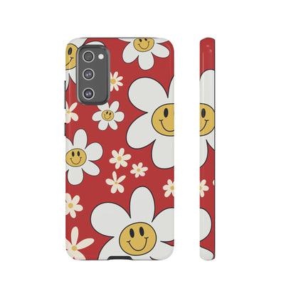 Samsung Galaxy S20 FE / Glossy Phone Case - Fun Retro Daisy Pattern with Red Background Phone Case