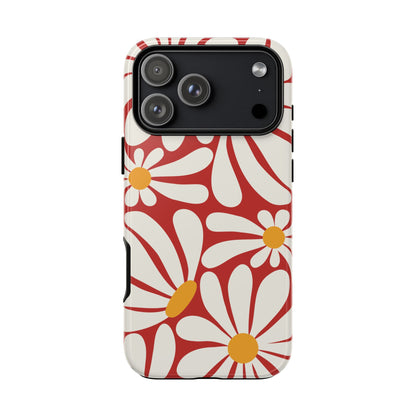 Retro Red Daisy Pattern Phone Case - Red Phone Case - iPhone 17 Pro Max / Glossy