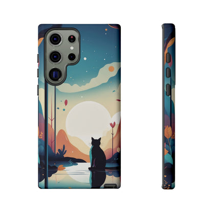 Samsung Galaxy S23 Ultra / Glossy Phone Case - Stylised Cat & Moon Design Phone Case