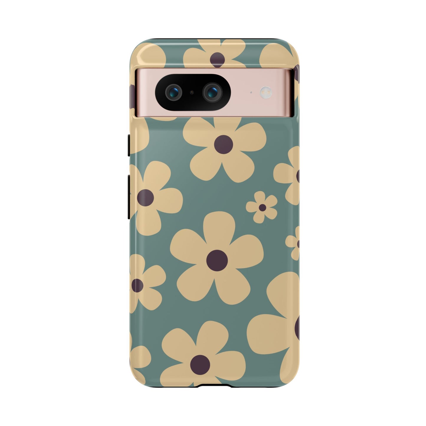 Google Pixel 8 / Glossy Phone Case - Cute Blue & Cream Daisy Pattern Phone Case