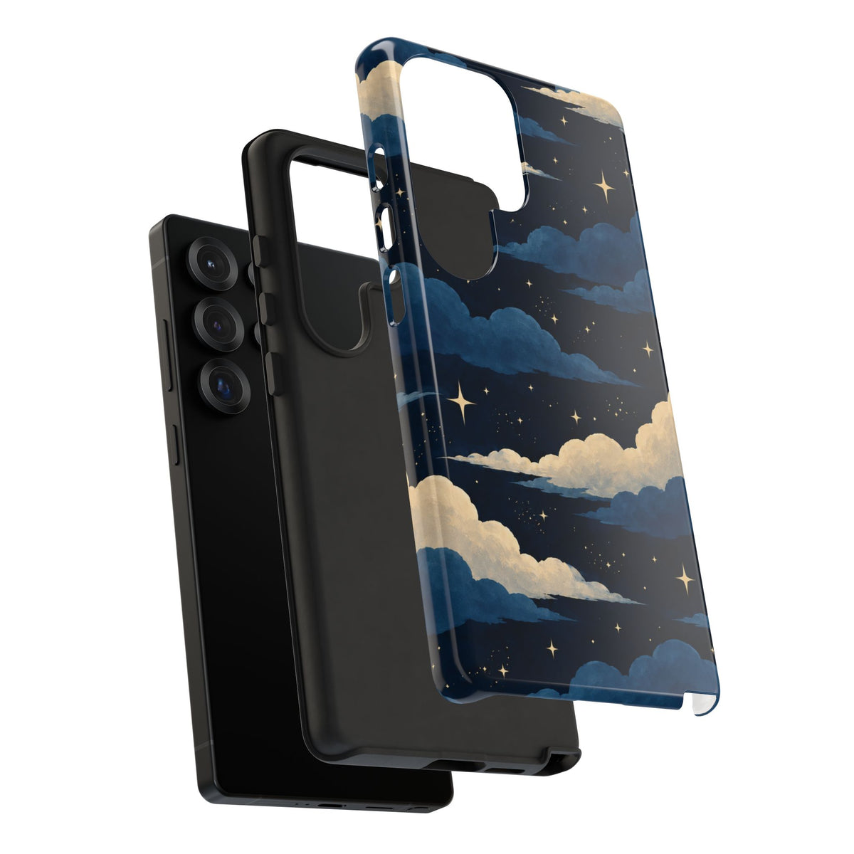 Illustrated Navy Blue Clouds & Stars Phone Case