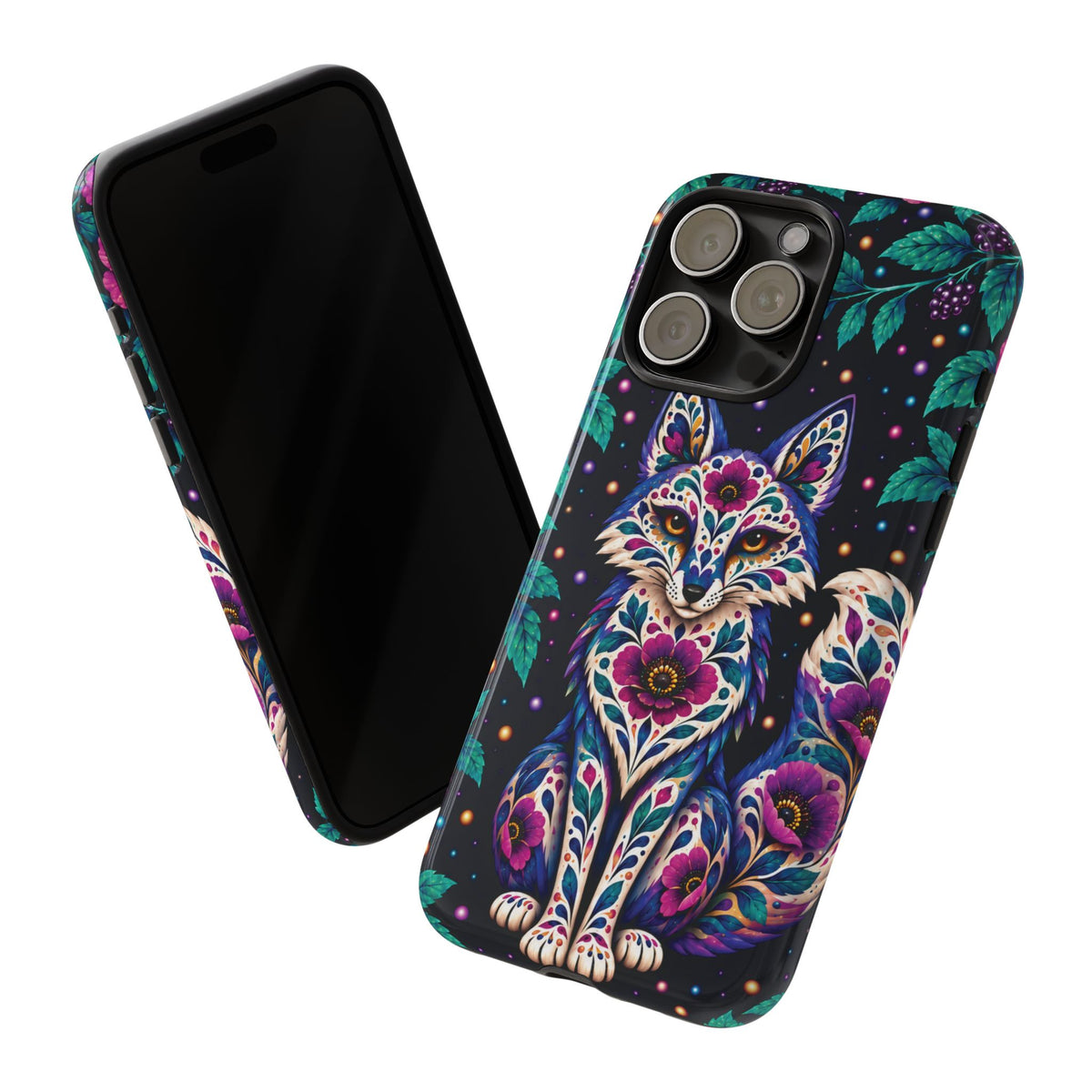 Vibrant Purple and Teal Calavera Fox Phone Case - Multicolor Phone Case