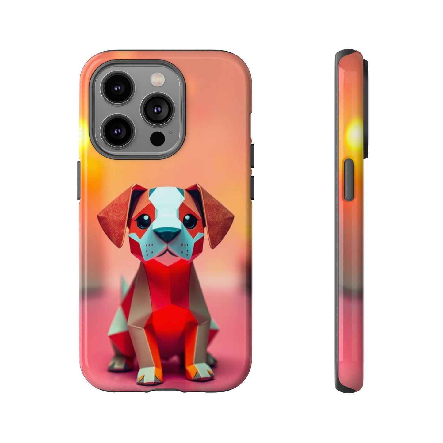 iPhone 14 Pro / Glossy Phone Case - Origami Dog Design Phone Case