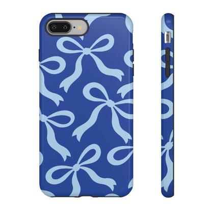Bold Cobalt Blue and Powder Blue Bow Pattern Phone Case - Blue Phone Case - iPhone 8 Plus / Glossy