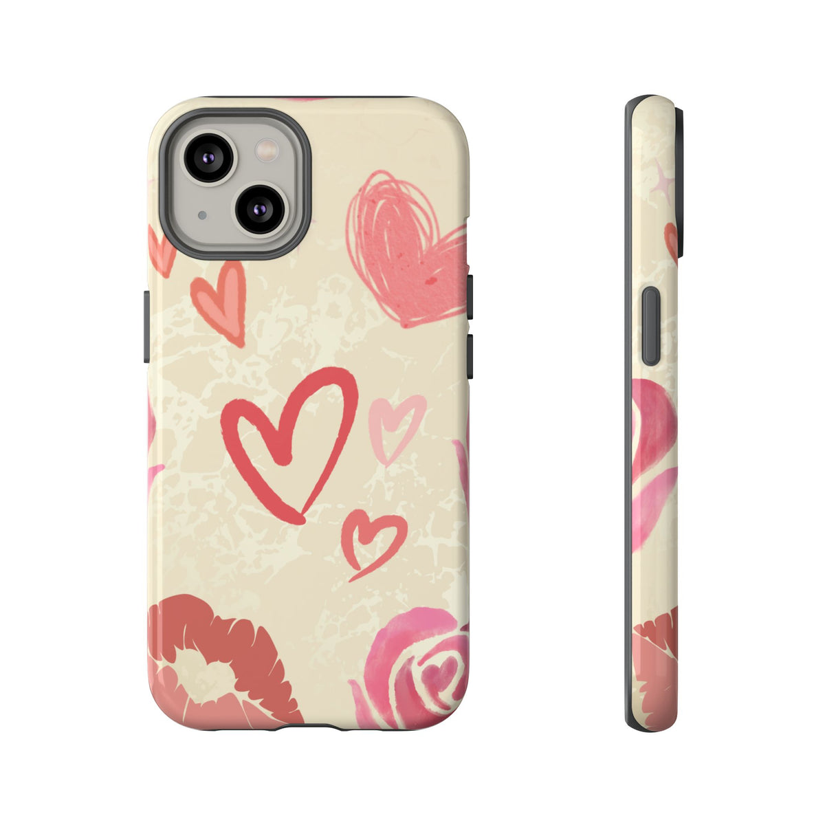 Cute Pink Heart & Rose Pattern Phone Case - Pink Phone Case - iPhone 14 / Glossy