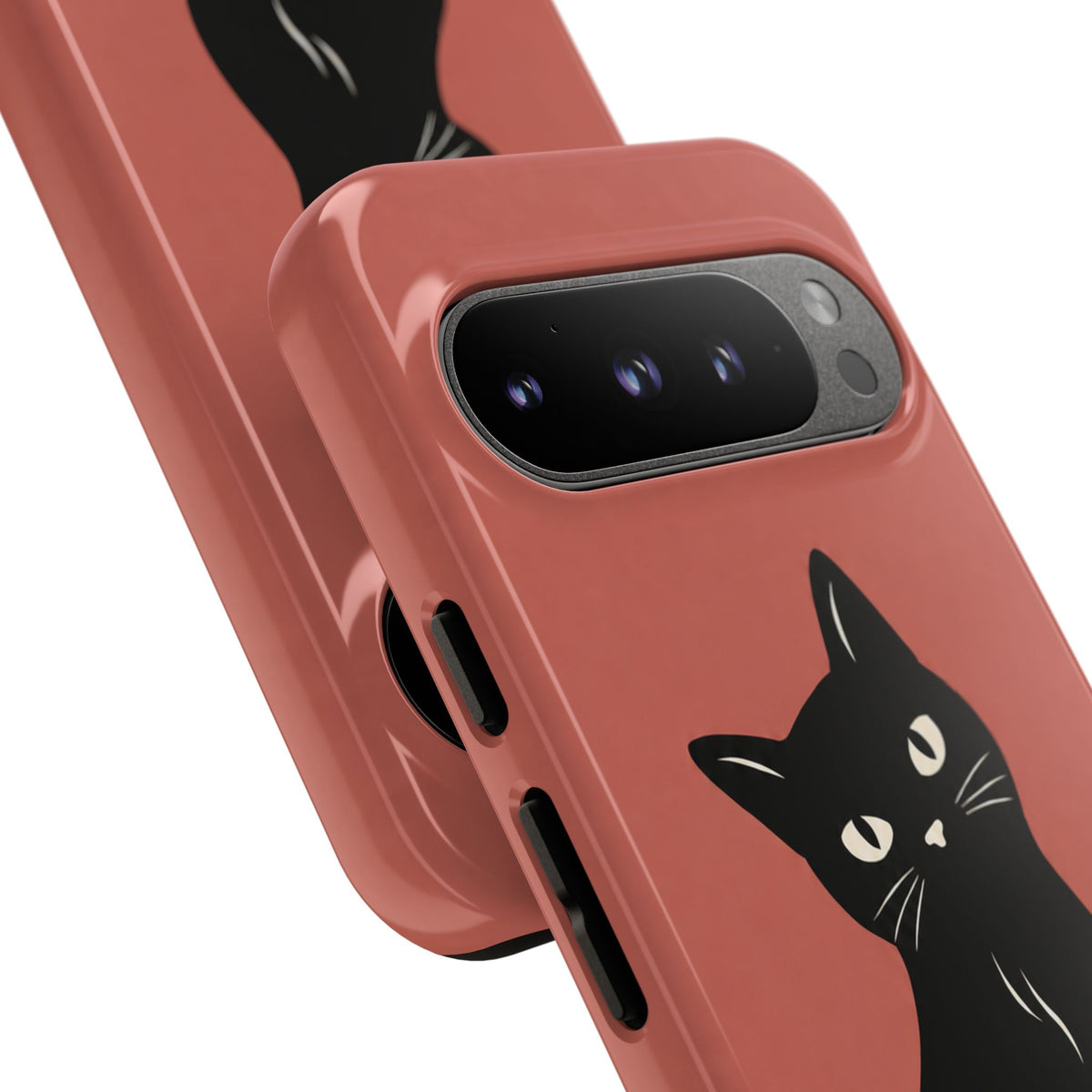 Minimalist Coral Red & Black Cat Phone Case