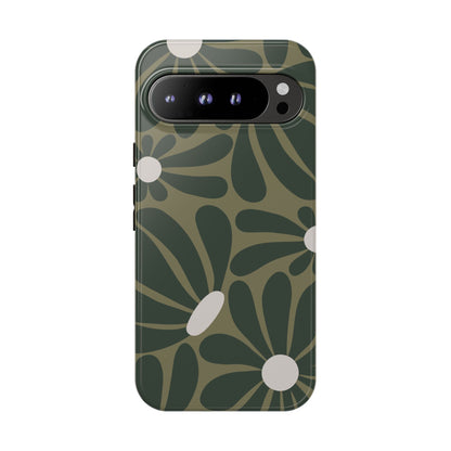Google Pixel 9 Pro XL / Glossy Phone Case - ’Retro Olive Green Daisy Pattern’ Phone Case
