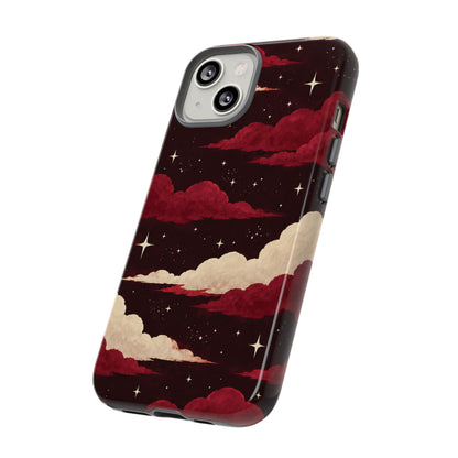 Illustrated Crimson Red Clouds & Stars Phone Case