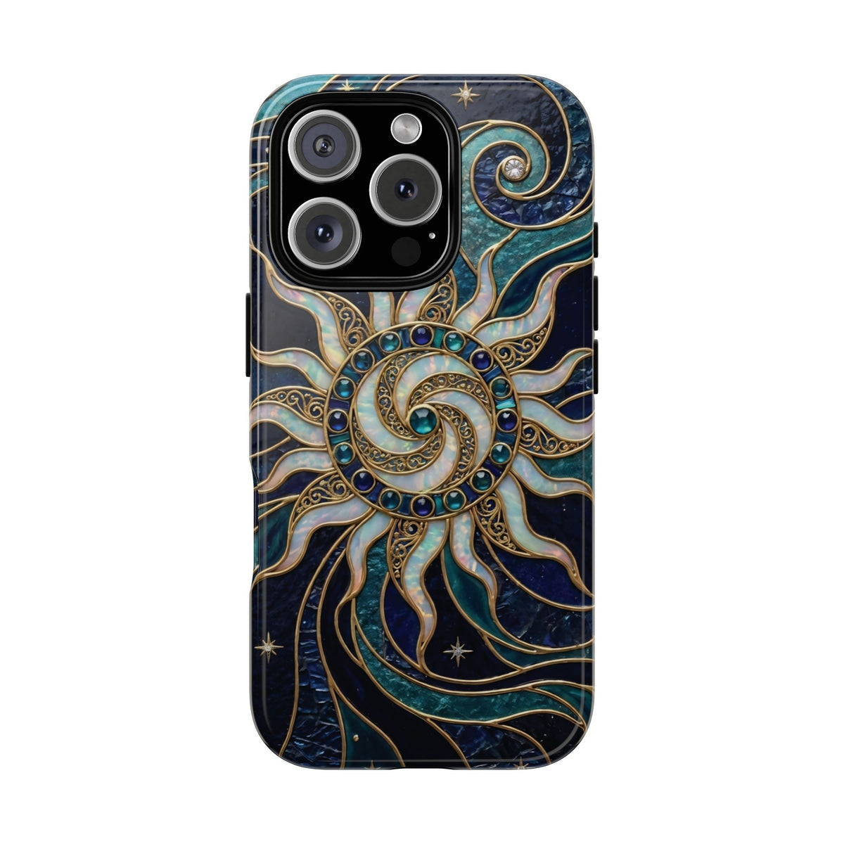 Elegant Teal & Gold Cosmic Sunburst Phone Case