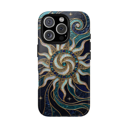 Elegant Teal & Gold Cosmic Sunburst Phone Case