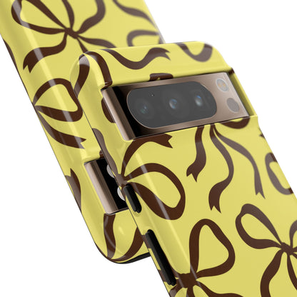 Bold Butter Yellow and Chocolate Brown Bow Pattern Phone Case