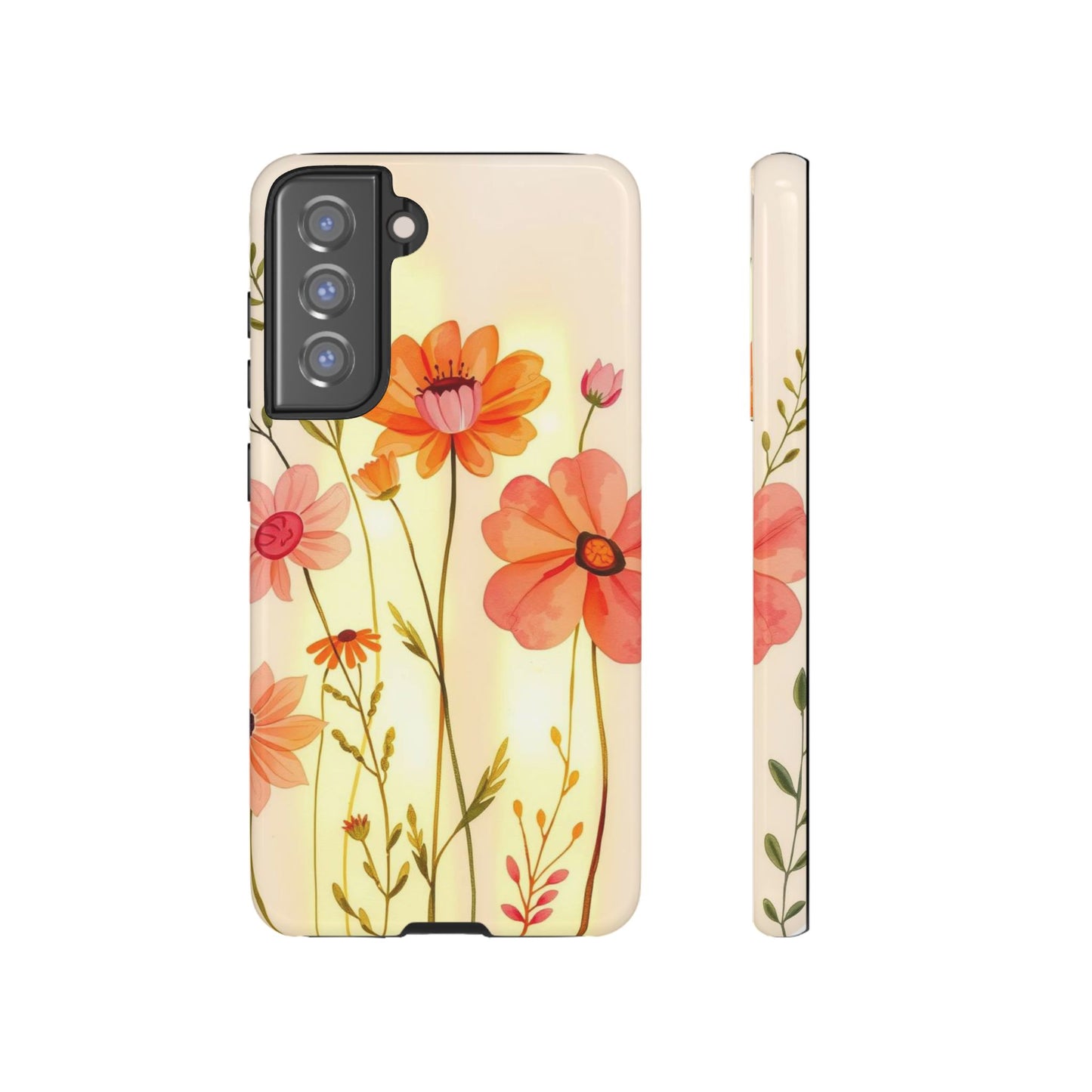 Samsung Galaxy S21 FE / Glossy Phone Case - Watercolour Bunch of Wildflowers Design Phone Case