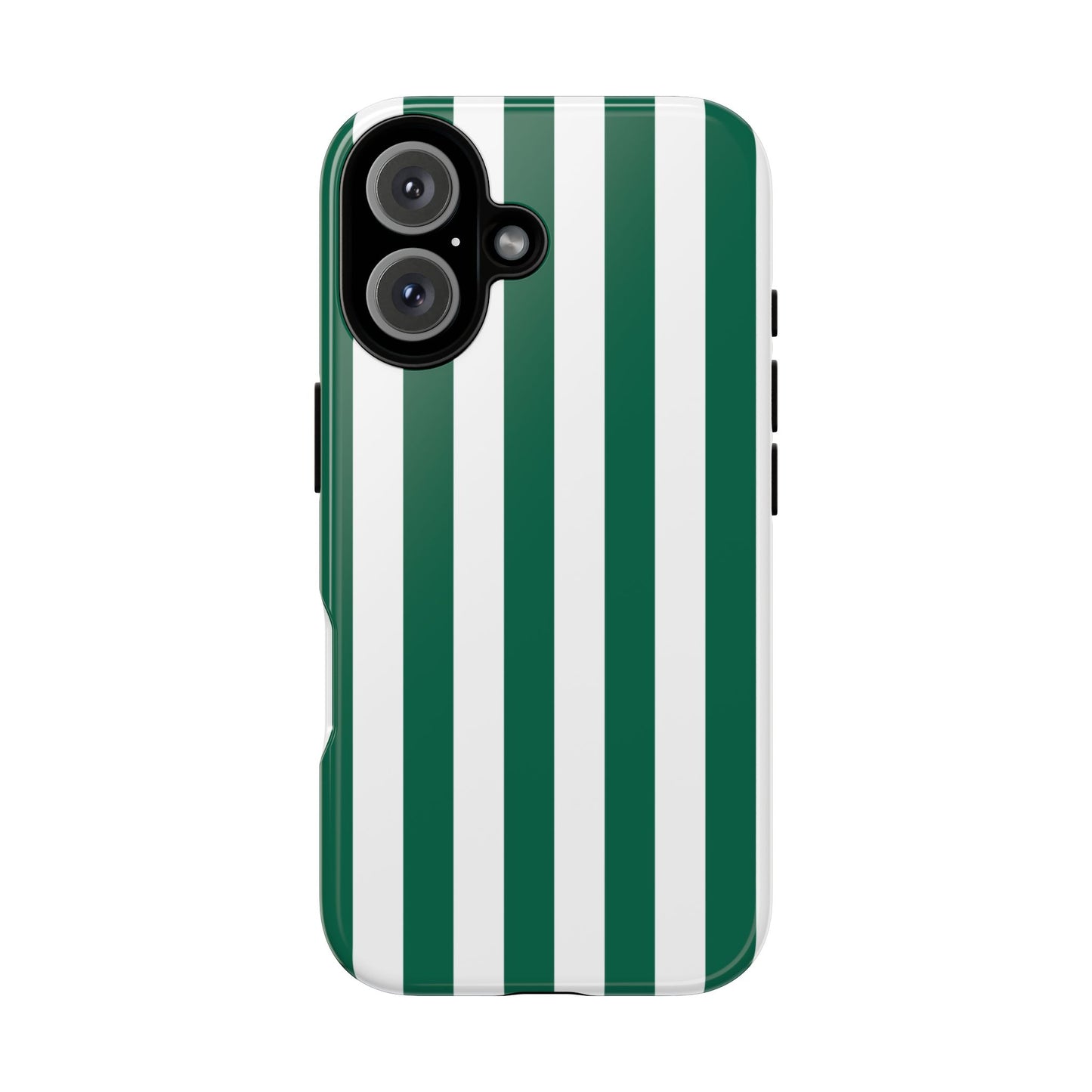 iPhone 16 / Glossy Phone Case - Simple Green & White Stripe Pattern Phone Case