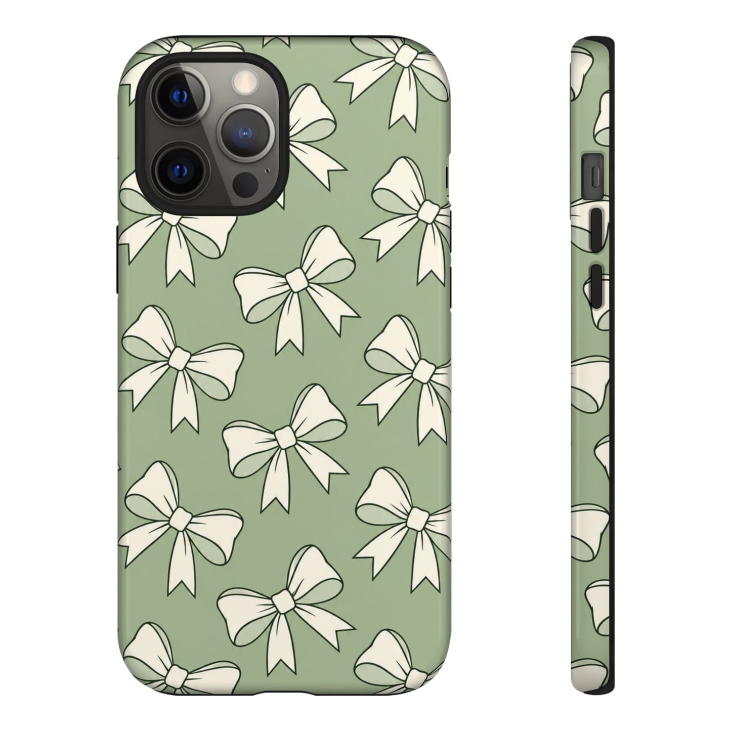 Chic Sage Green Bow Pattern Phone Case