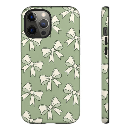 Chic Sage Green Bow Pattern Phone Case