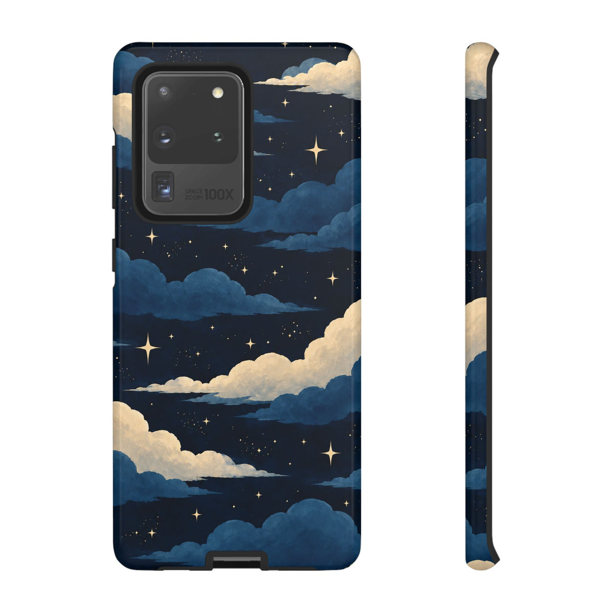 Illustrated Navy Blue Clouds & Stars Phone Case
