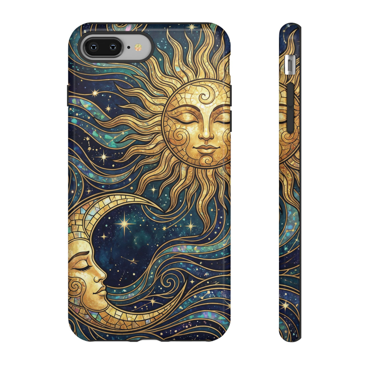 Elegant Teal & Gold Sun and Moon Phone Case