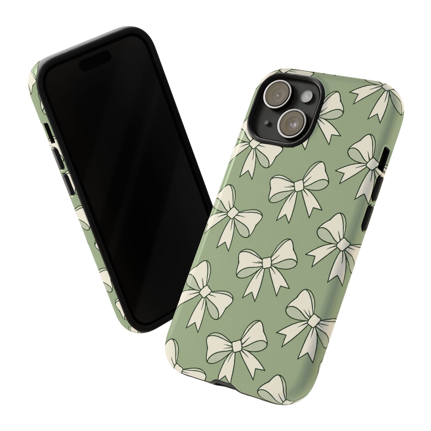 Chic Sage Green Bow Pattern Phone Case