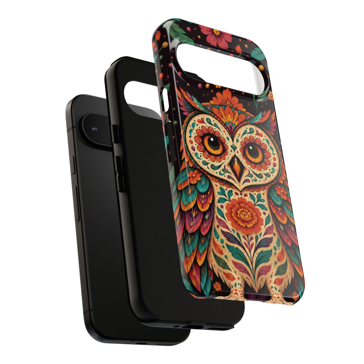 Vibrant Terracotta and Teal Calavera Owl Phone Case - Multicolor Phone Case