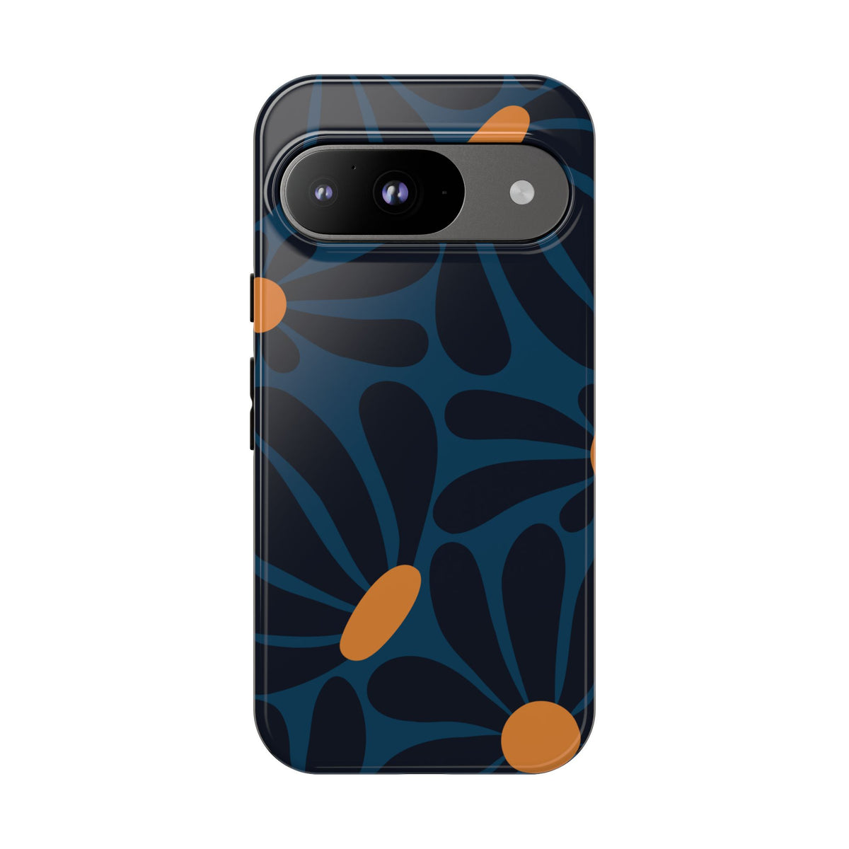Dark Blue & Orange Daisy Pattern Phone Case - Blue Phone Case - Google Pixel 9 / Glossy
