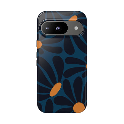 Dark Blue & Orange Daisy Pattern Phone Case - Blue Phone Case - Google Pixel 9 / Glossy