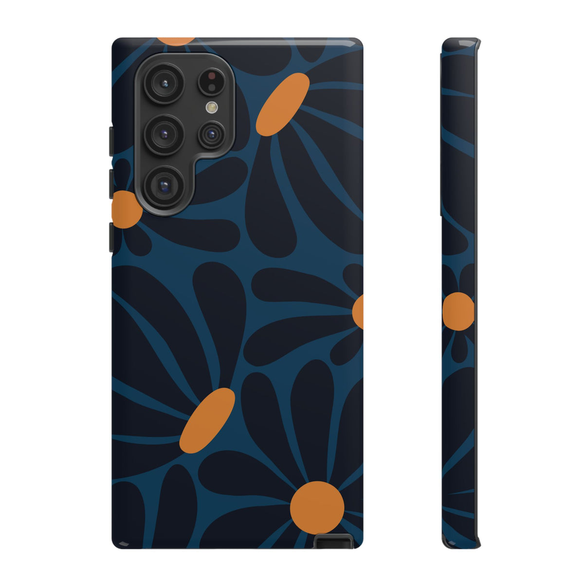 Dark Blue & Orange Daisy Pattern Phone Case - Blue Phone Case - Samsung Galaxy S22 Ultra / Glossy