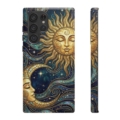 Elegant Teal & Gold Sun and Moon Phone Case