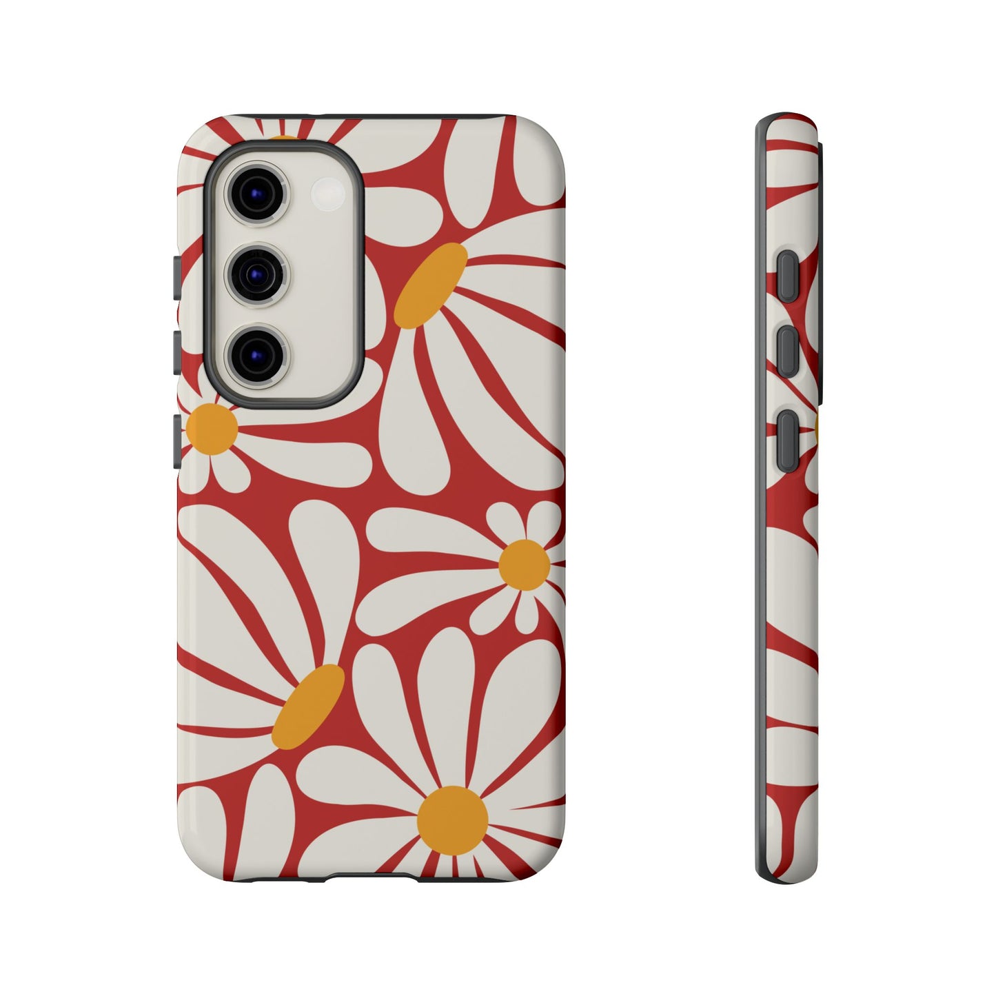 Retro Red Daisy Pattern Phone Case - Red Phone Case - Samsung Galaxy S23 / Glossy