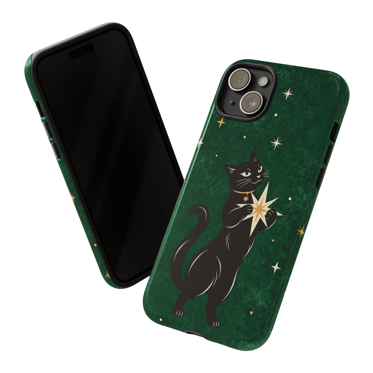Forest Green Celestial Black Cat Phone Case - Green Phone Case