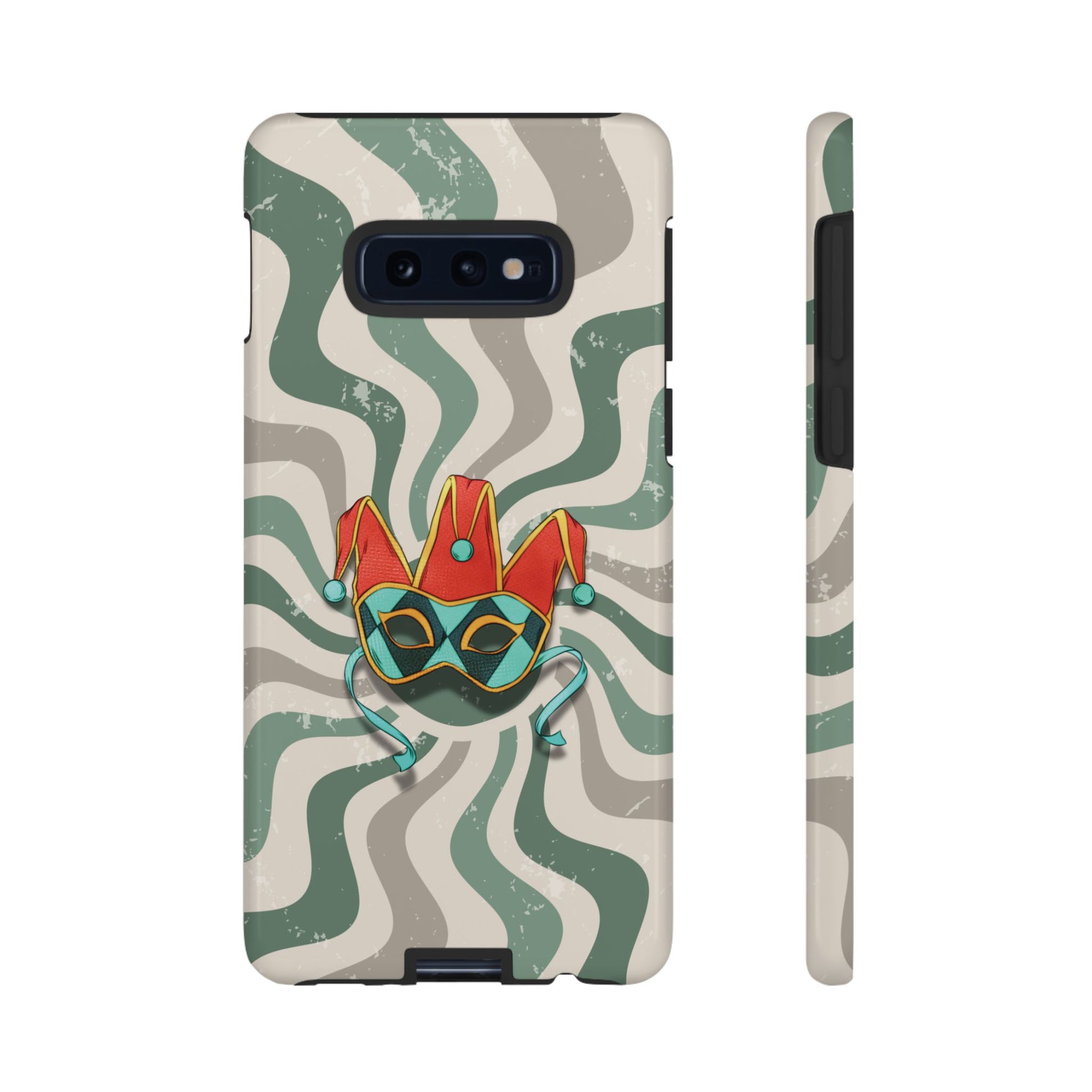 Samsung Galaxy S10E / Glossy Phone Case - Venetian Jester Mask – Green Retro Soft Revival Phone Case