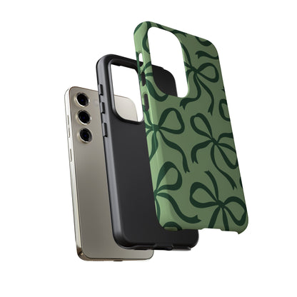 Bold Sage Green and Forest Green Bow Pattern Phone Case