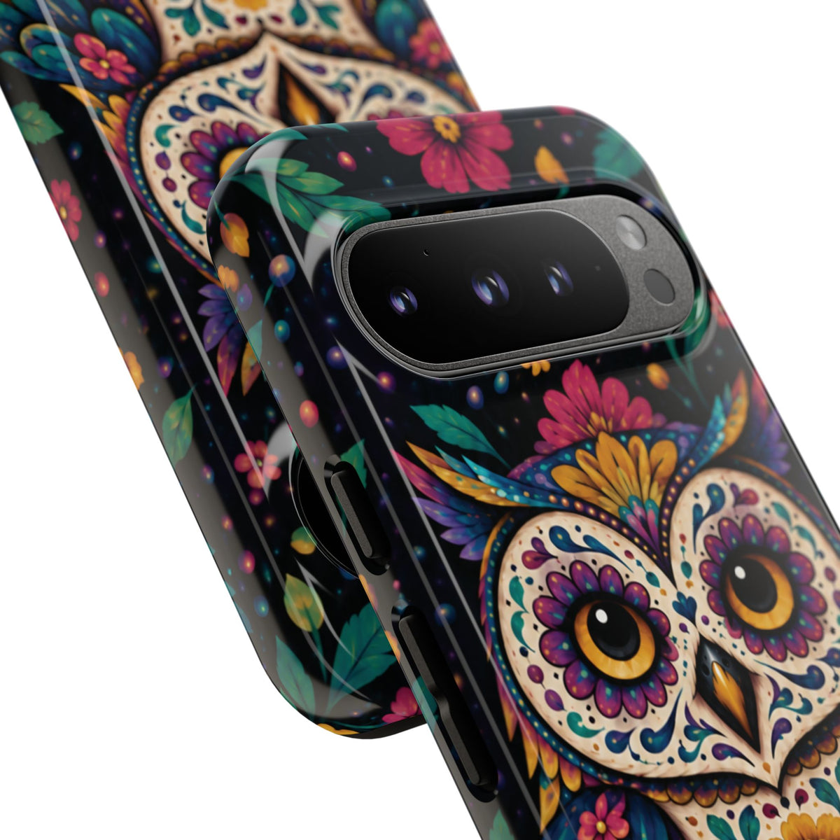 Vibrant Purple and Teal Calavera Owl Phone Case - Multicolor Phone Case