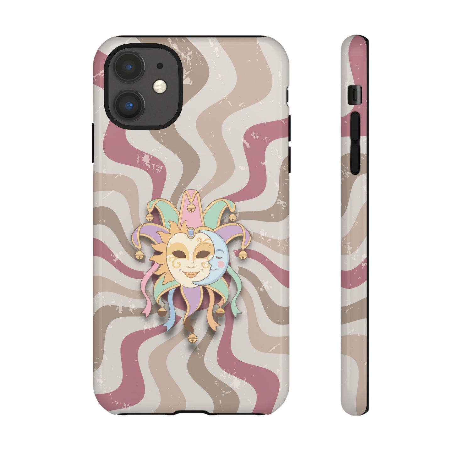 Sun & Moon Jester Mask – Pink Retro Wave Phone Case - Pink Phone Case - iPhone 11 / Glossy
