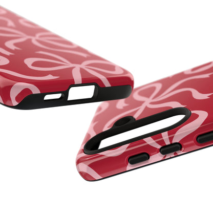 Bold Raspberry Red and Blush Pink Bow Pattern Phone Case