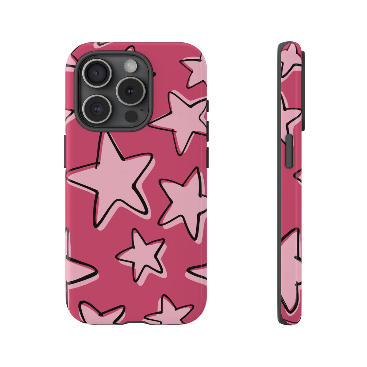 Raspberry Pink Doodle Star Phone Case