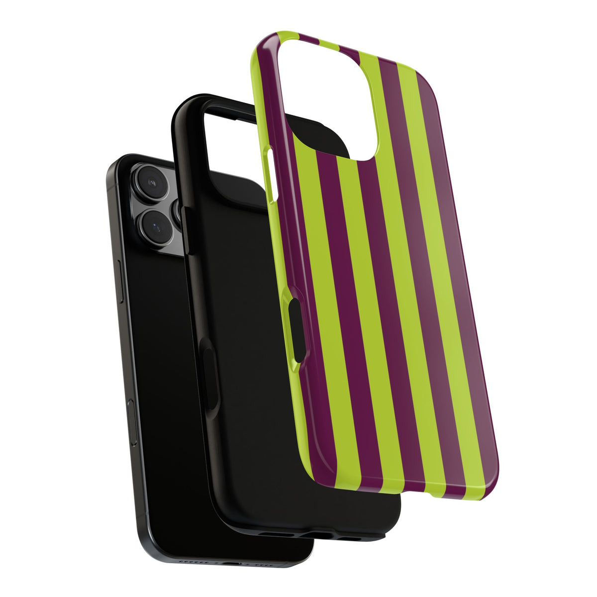 Trendy Neon Lime Green & Plum Stripe Pattern Phone Case - Green Phone Case