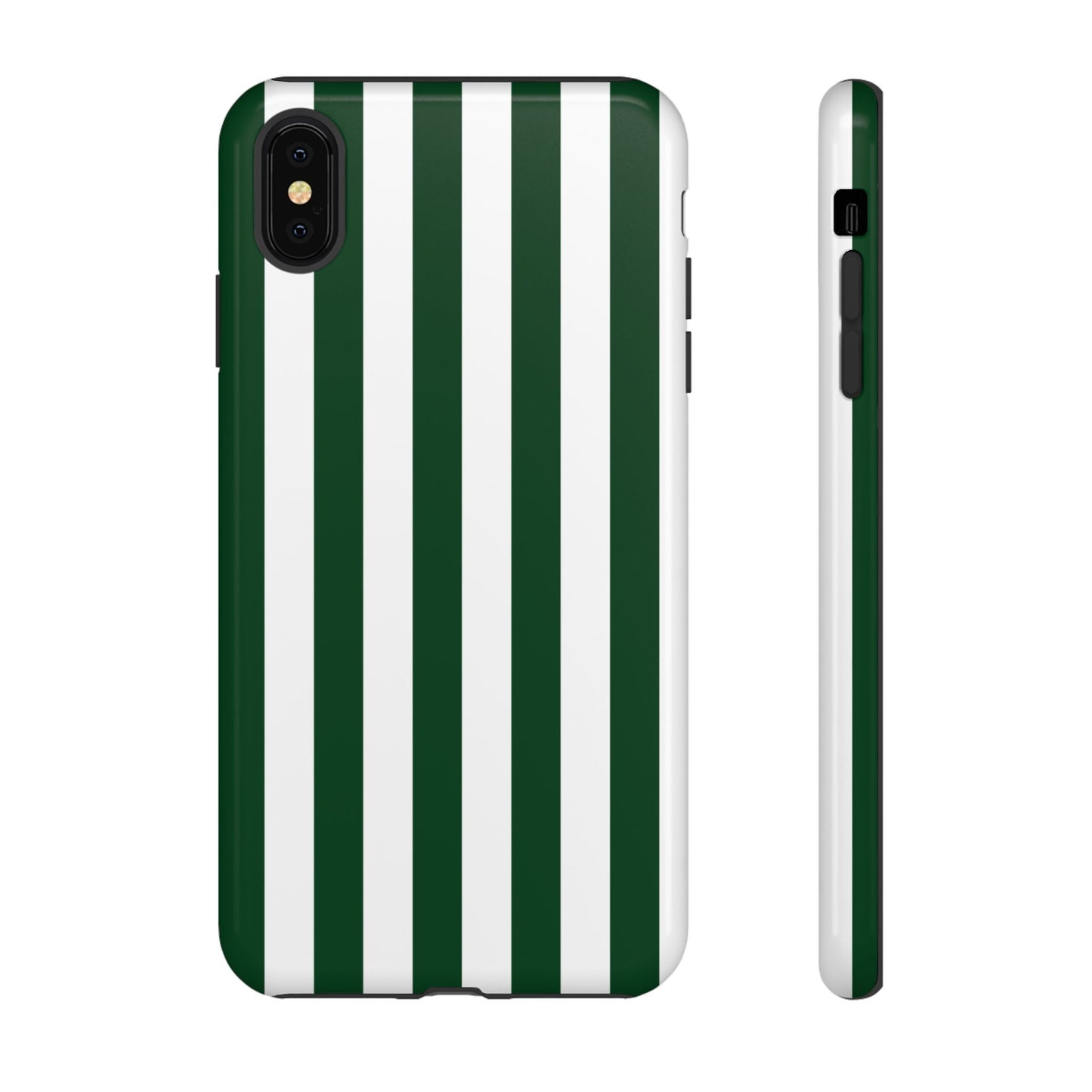 iPhone XS MAX / Glossy Phone Case - Simple Dark Green & White Stripe Pattern Phone Case